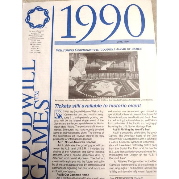 Goodwill Games 1990 Seattle WA June 1990 Pamphlets Entry Form Brochure Olympics - Picture 4 of 4